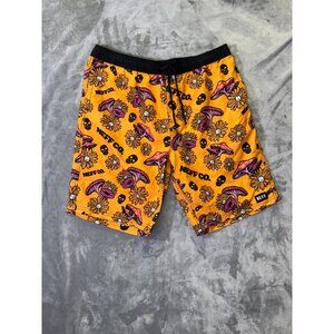 Neff Co. Mens XL Drawstring Swim Shorts With Psychedelic Mushroom & Daisy Print